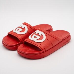 size 7G 7.5 US Gucci GG White Red Slides Sandals Interlocking Rubber
